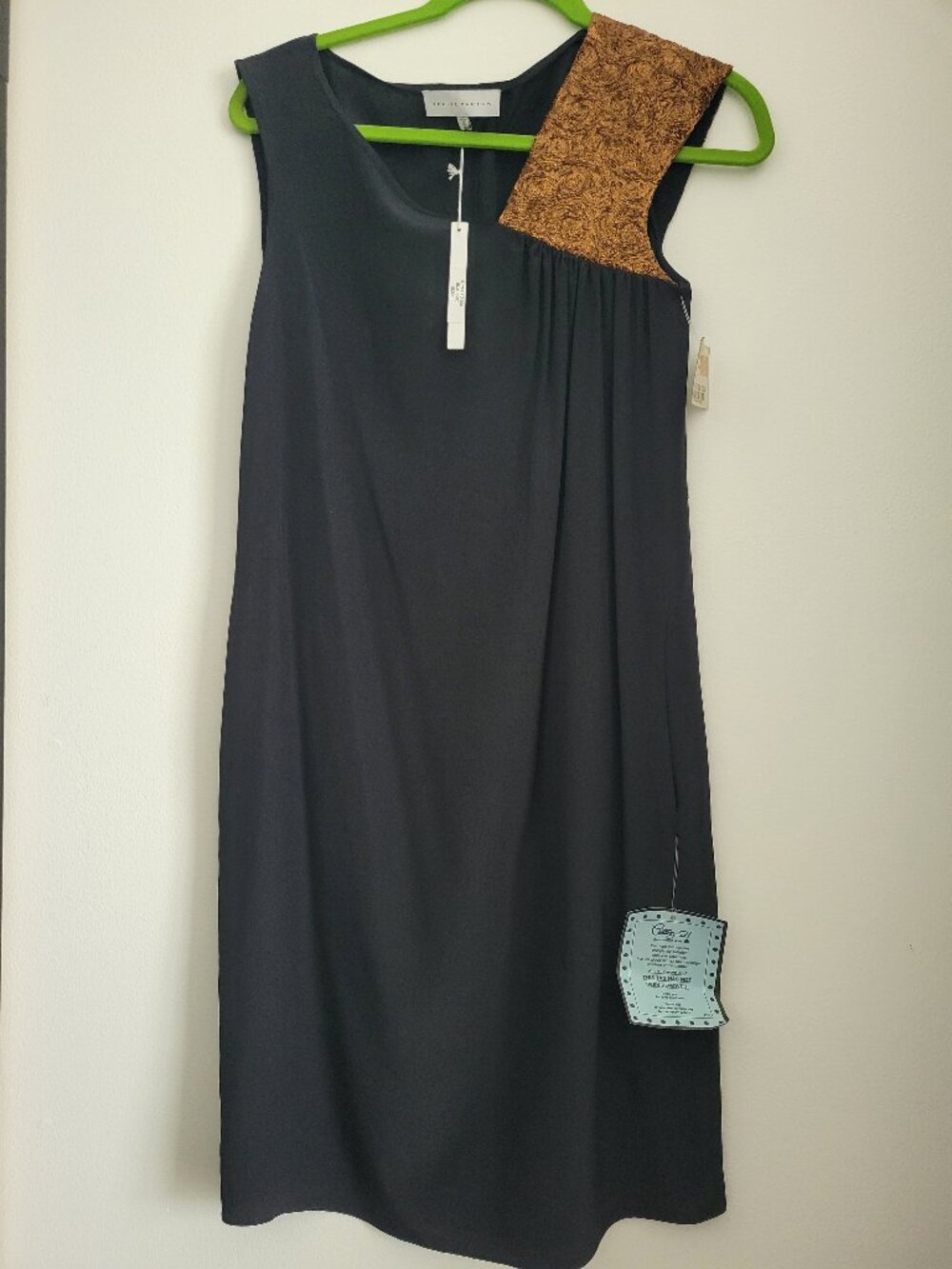 NELLIE PARTOW Black Silk Bronze Metallic Embellishment SIENNA Dress made in USA